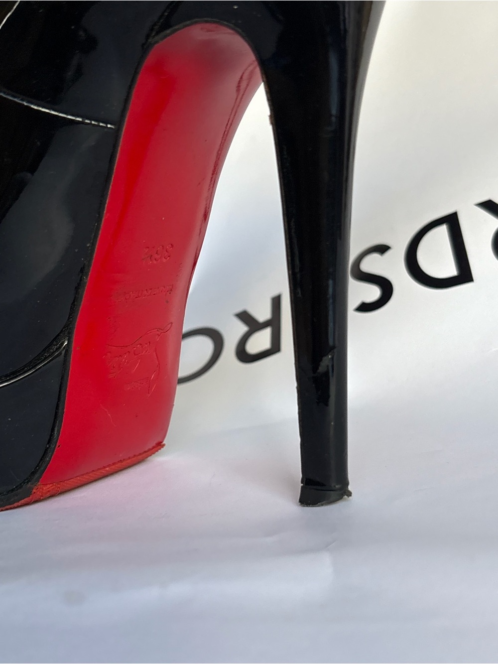 Christian Louboutin Black Patent Leather Platform Pumps with Red Soles - Picture 7 of 9